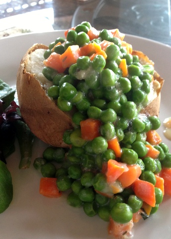 Creamed Peas and Carrots over Baked Potatoes
