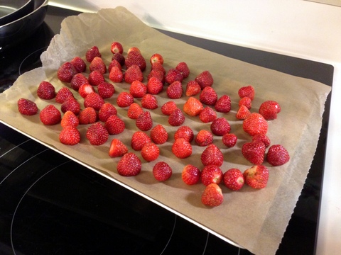 Strawberries ready for freezing