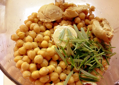 vegan rosemary hummus in food processor
