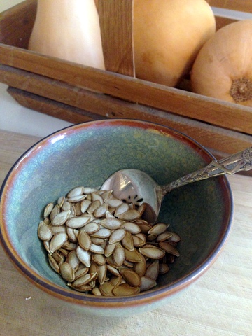 roasted butternut seeds in a bowl